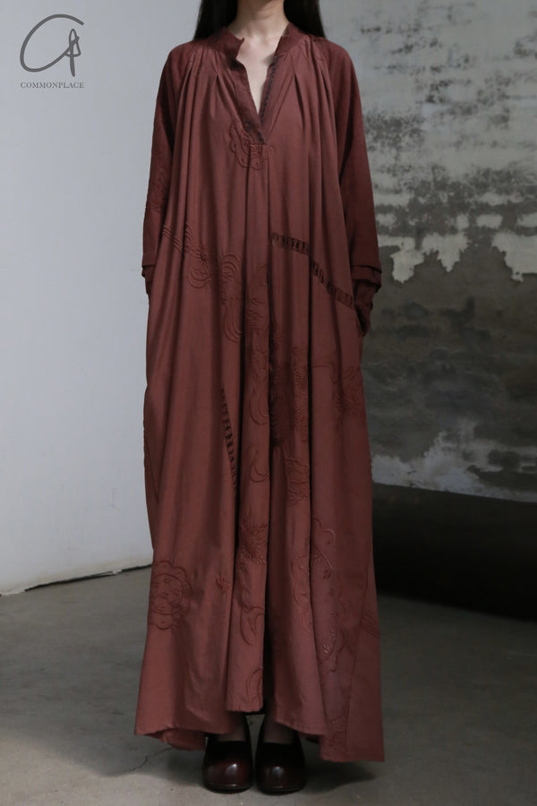 By Walid DORIS Dress Handmade Embroidery Antique Fabric BW-1402010W-ZMG Dirty Rose